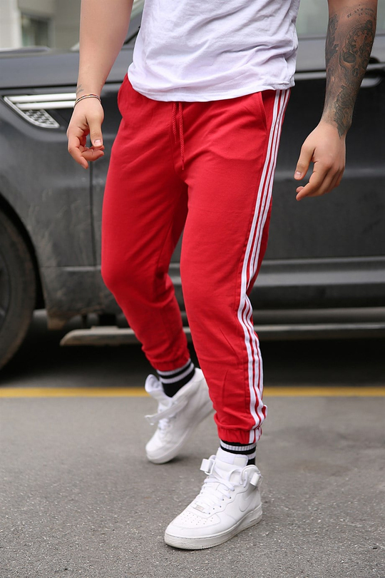 JOGGERErkek Yandan 3 Şeritli Kırmızı Jogger