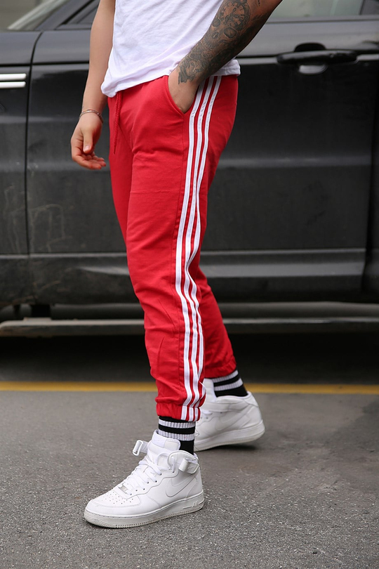JOGGERErkek Yandan 3 Şeritli Kırmızı Jogger