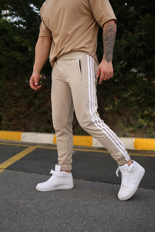 JOGGERErkek Yandan 3 Şeritli Krem Jogger