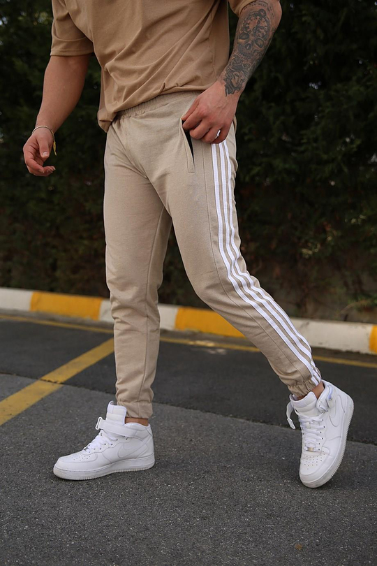JOGGERErkek Yandan 3 Şeritli Krem Jogger