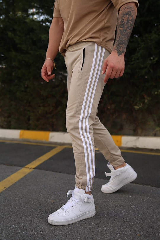 JOGGERErkek Yandan 3 Şeritli Krem Jogger
