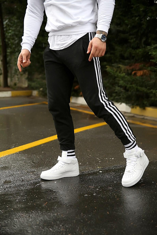 JOGGERErkek Yandan 3 Şeritli Siyah Jogger