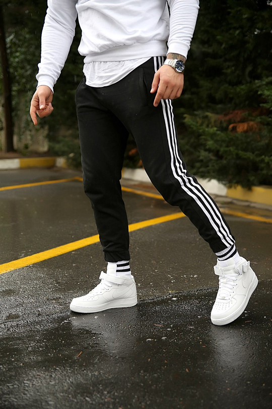 JOGGERErkek Yandan 3 Şeritli Siyah Jogger