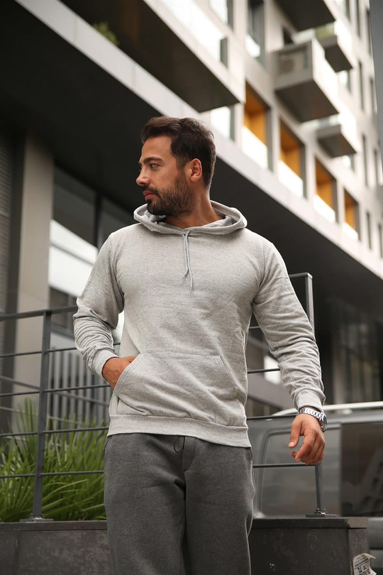 KAPŞONLU SWEATUnisex 2 İplik Gri Kapşonlu Sweatshirt 