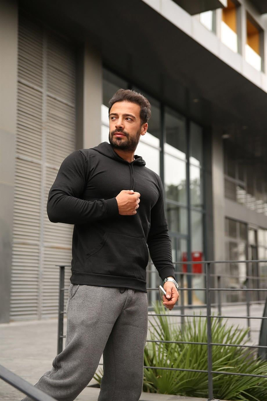 KAPŞONLU SWEATUnisex 2 İplik Siyah Kapşonlu Sweatshirt 