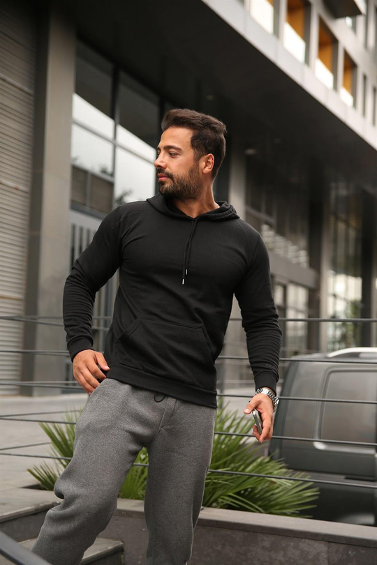 KAPŞONLU SWEATUnisex 2 İplik Siyah Kapşonlu Sweatshirt 