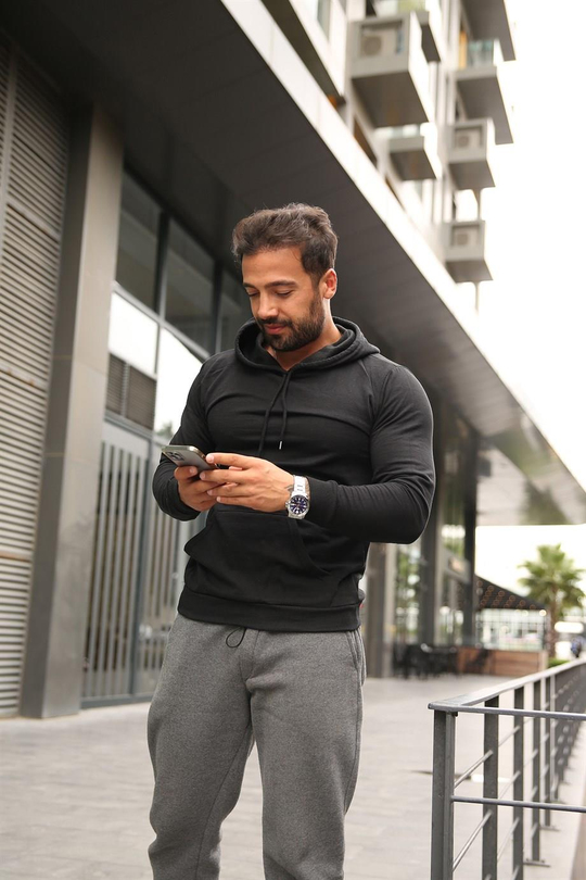 KAPŞONLU SWEATUnisex 2 İplik Siyah Kapşonlu Sweatshirt 