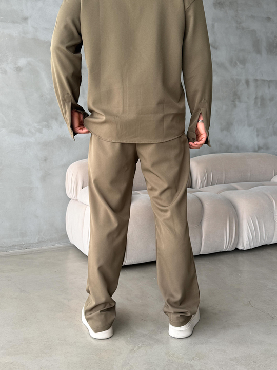 Kaşe PantolonHaki Double Kumaş Pileli Pantolon MSS