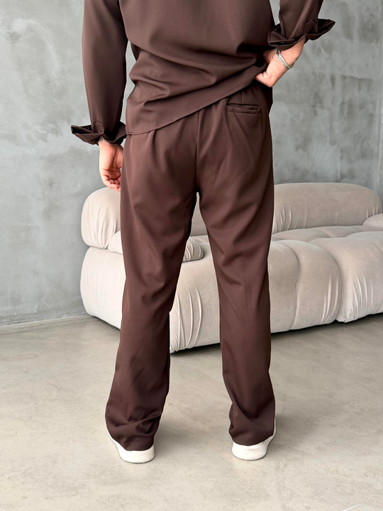 Kaşe PantolonKahve Double Kumaş Pileli Pantolon MSS