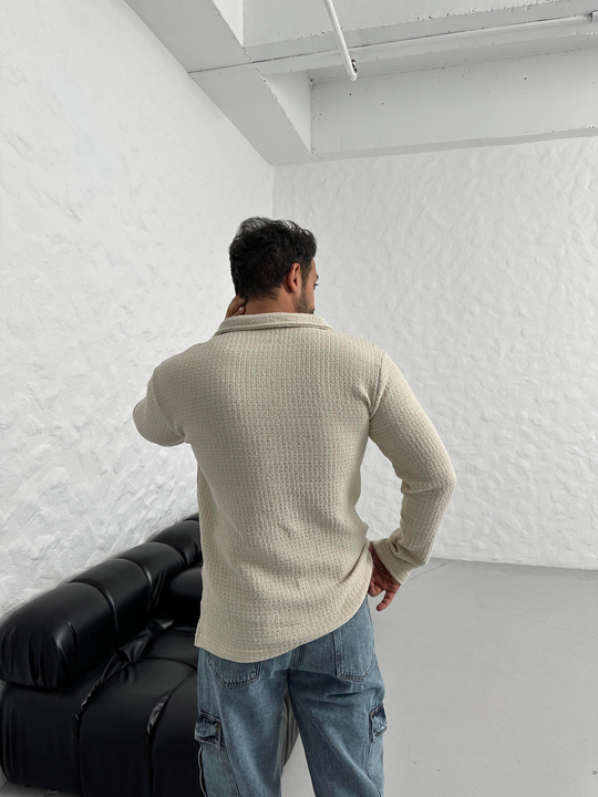 KAZAKEkru Patlı Kare Desen Örme Triko SNZ M8456