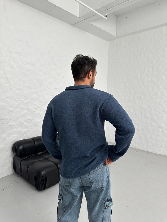 KAZAKİndigo Polo Yaka Düğmeli Yumuşak Doku Triko SNZ MB413