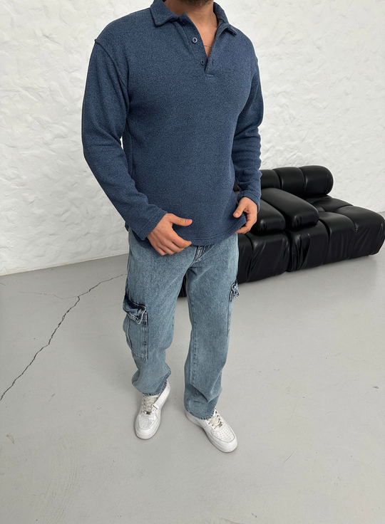 KAZAKİndigo Polo Yaka Düğmeli Yumuşak Doku Triko SNZ MB413