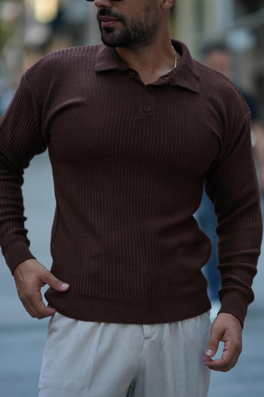 KAZAKKahve Fitilli Polo Yaka Triko SNZ T7185