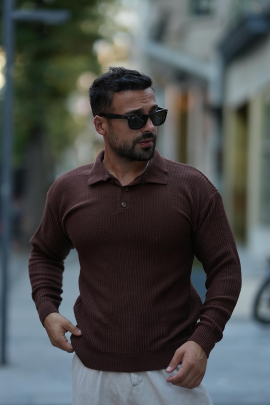 KAZAKKahve Fitilli Polo Yaka Triko SNZ T7185