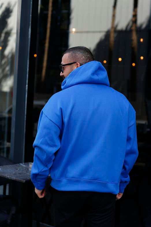 KAZAKSaksmavi 3 İplik Kanguru Kapşonlu Sweatshirt 2024