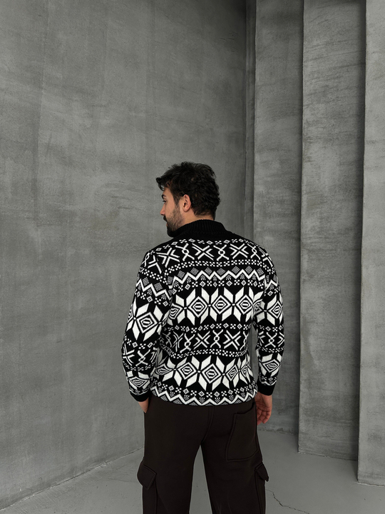 KAZAKSiyah Motif Desenli Triko SNZ T7203