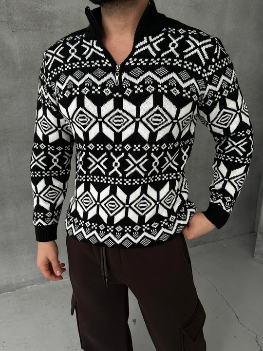 KAZAKSiyah Motif Desenli Triko SNZ T7203