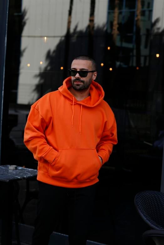 KAZAKTuruncu 3 İplik Kanguru Kapşonlu Sweatshirt 2024