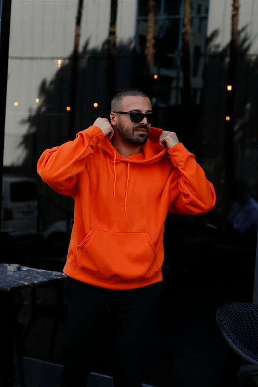 KAZAKTuruncu 3 İplik Kanguru Kapşonlu Sweatshirt 2024