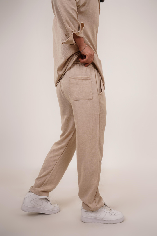 KETEN PANTOLONBej Bol Bağcıklı Keten Pantalon TK 1019