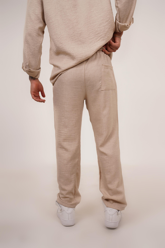 KETEN PANTOLONBej Bol Bağcıklı Keten Pantalon TK 1019