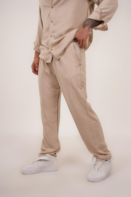 KETEN PANTOLONBej Bol Bağcıklı Keten Pantalon TK 1019