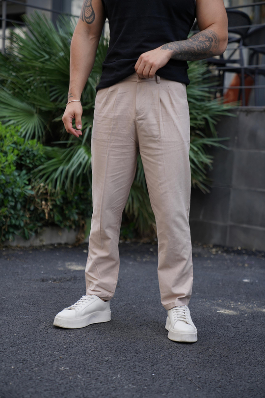KETEN PANTOLONBej Boyfriend Pamuk Keten pantolon SNZ 3915