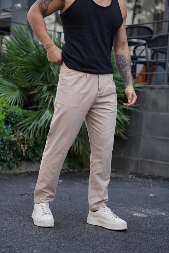 KETEN PANTOLONBej Boyfriend Pamuk Keten pantolon SNZ 3915