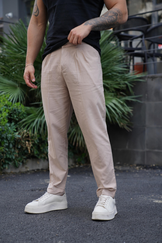 KETEN PANTOLONBej Boyfriend Pamuk Keten pantolon SNZ 3915