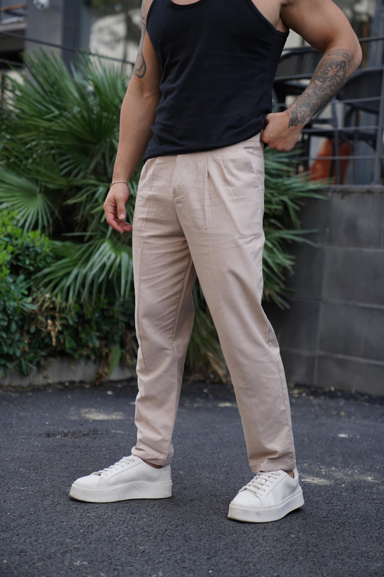 KETEN PANTOLONBej Boyfriend Pamuk Keten pantolon SNZ 3915