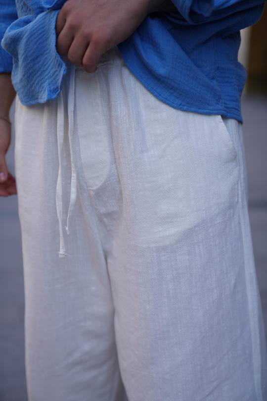 KETEN PANTOLONBeyaz Bağcıklı Bol Oversize Keten Pantolon VMS 40817