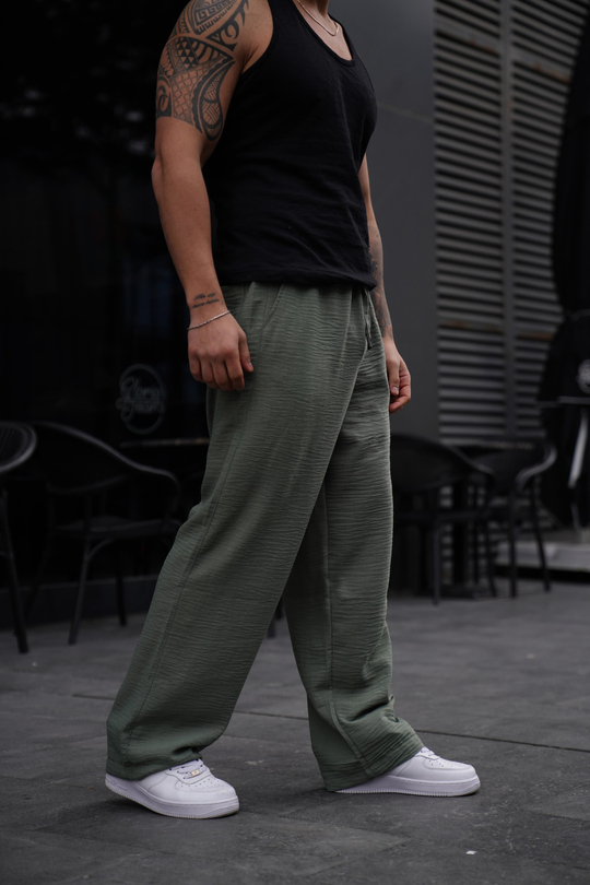 KETEN PANTOLONHaki Keten İçten Bağcıklı Bol Kalıp Pantolon VMS 30336