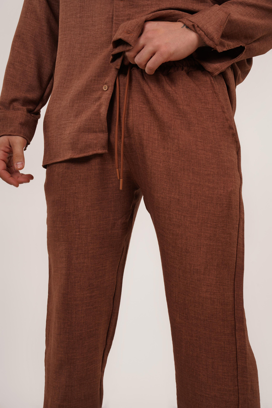 KETEN PANTOLONKahve Bol Bağcıklı Keten Pantalon TK 1019