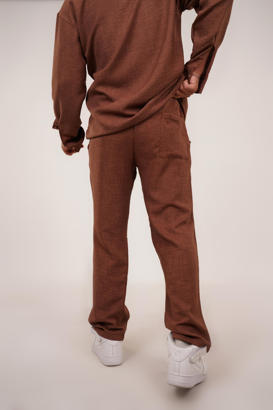 KETEN PANTOLONKahve Bol Bağcıklı Keten Pantalon TK 1019