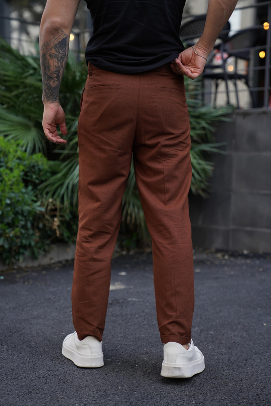 KETEN PANTOLONKahve Boyfriend Pamuk Keten pantolon SNZ 3915