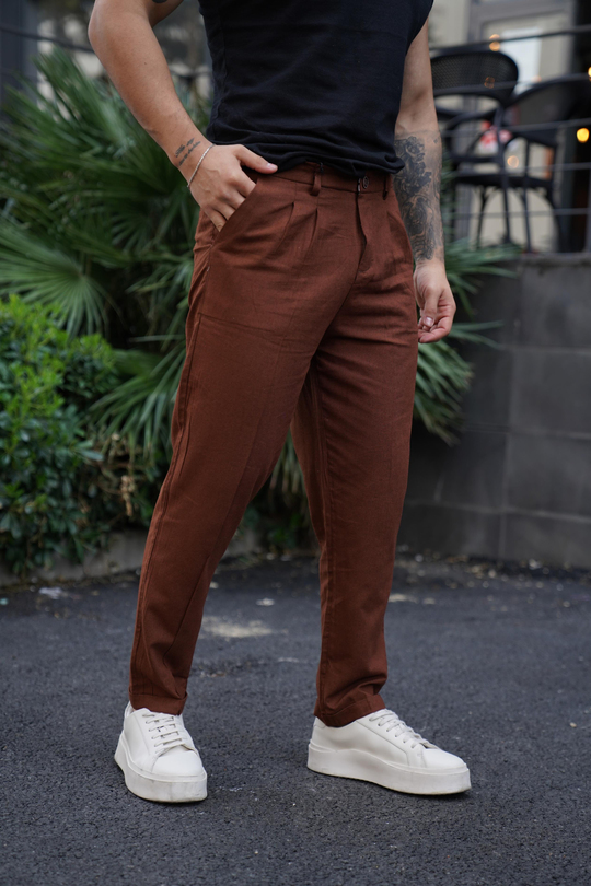 KETEN PANTOLONKahve Boyfriend Pamuk Keten pantolon SNZ 3915