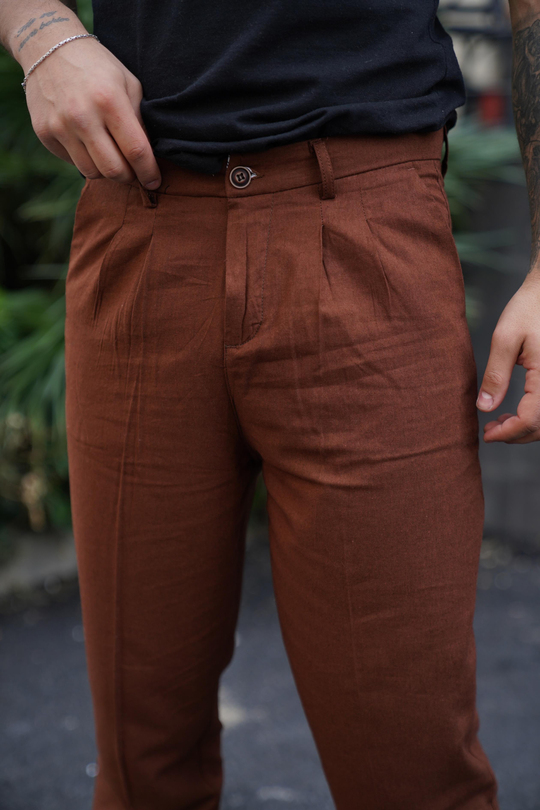 KETEN PANTOLONKahve Boyfriend Pamuk Keten pantolon SNZ 3915