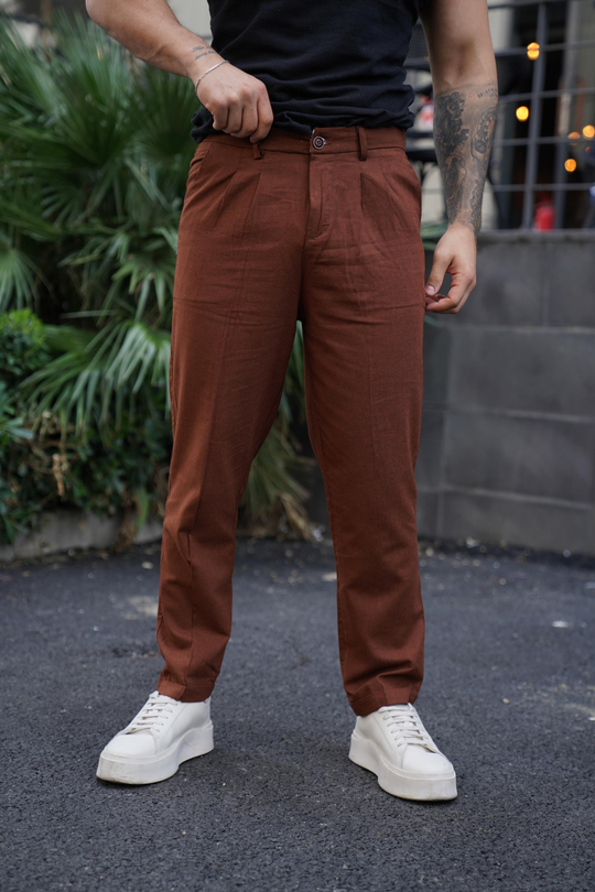 KETEN PANTOLONKahve Boyfriend Pamuk Keten pantolon SNZ 3915