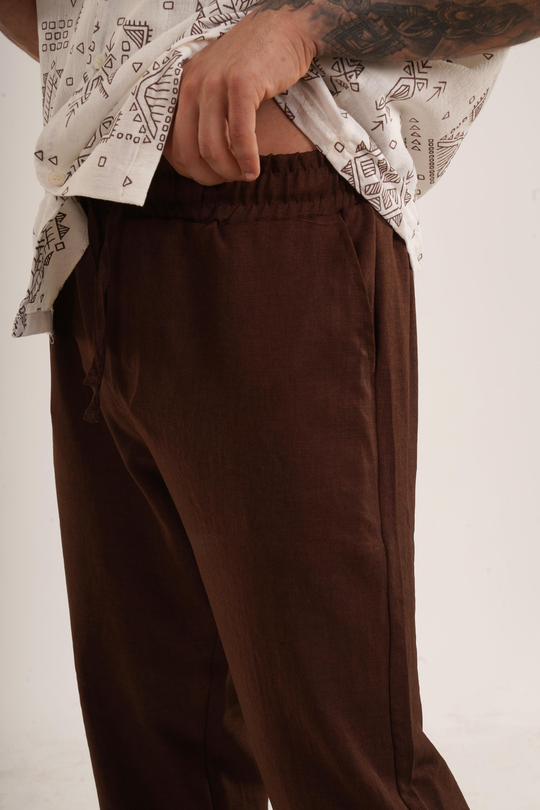 KETEN PANTOLONKahve Keten Baggy Pantolon KNG