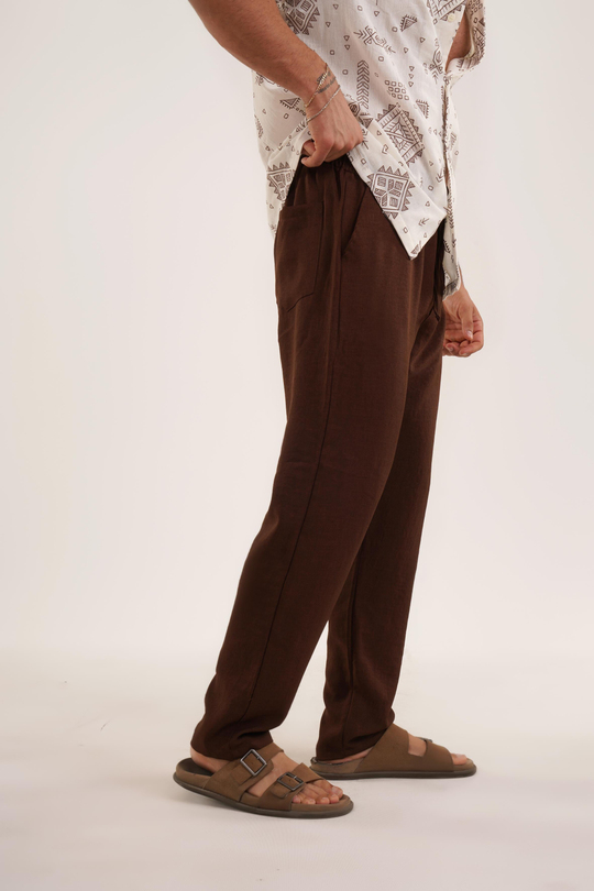 KETEN PANTOLONKahve Keten Baggy Pantolon KNG