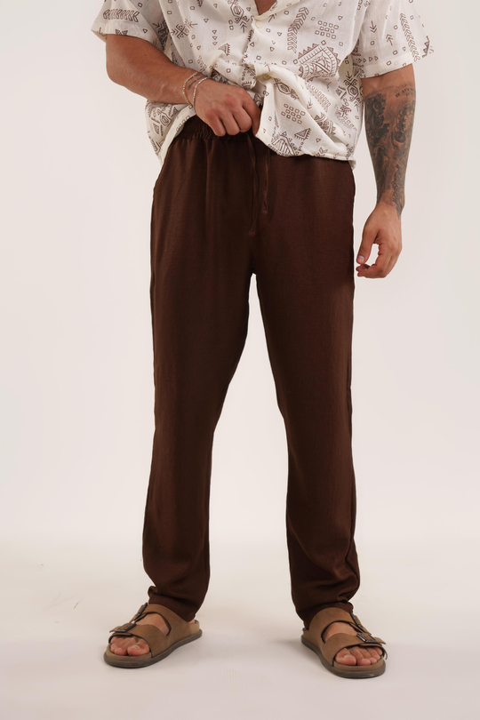 KETEN PANTOLONKahve Keten Baggy Pantolon KNG