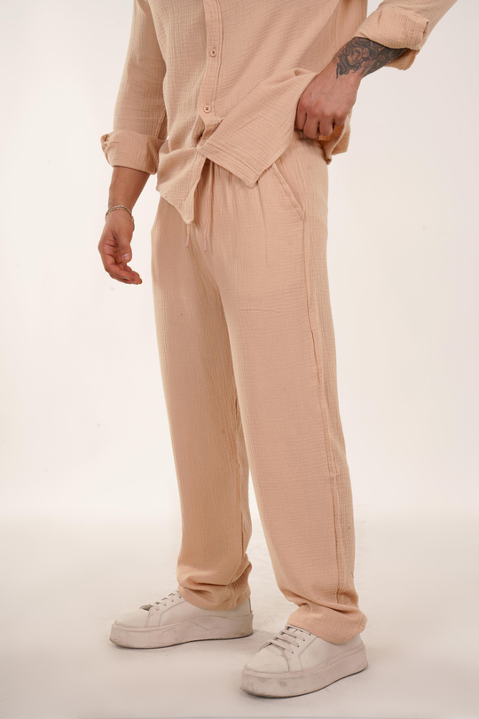 KETEN PANTOLONKrem Müslin Jogger Baggy Kalıp Eşofman SNZ 3944