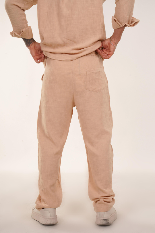 KETEN PANTOLONKrem Müslin Jogger Baggy Kalıp Eşofman SNZ 3944