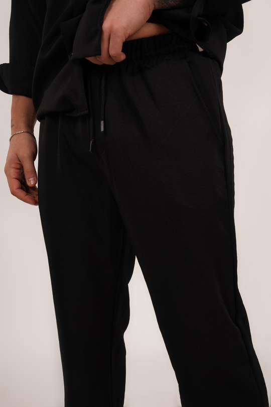 KETEN PANTOLONSiyah Bol Bağcıklı Keten Pantalon TK 1019