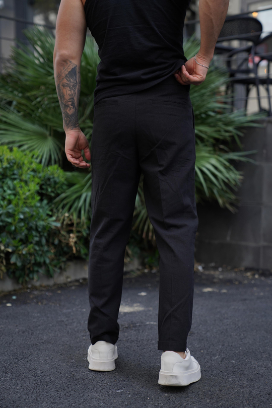 KETEN PANTOLONSiyah Boyfriend Pamuk Keten pantolon SNZ 3915