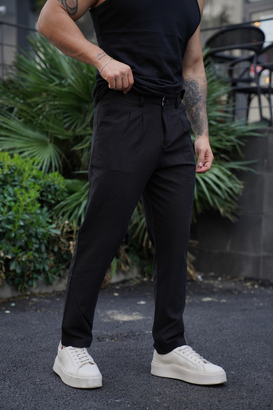 KETEN PANTOLONSiyah Boyfriend Pamuk Keten pantolon SNZ 3915