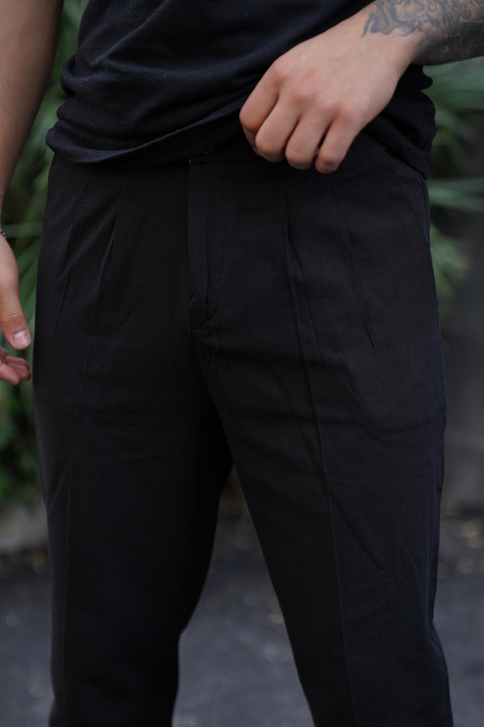 KETEN PANTOLONSiyah Boyfriend Pamuk Keten pantolon SNZ 3915
