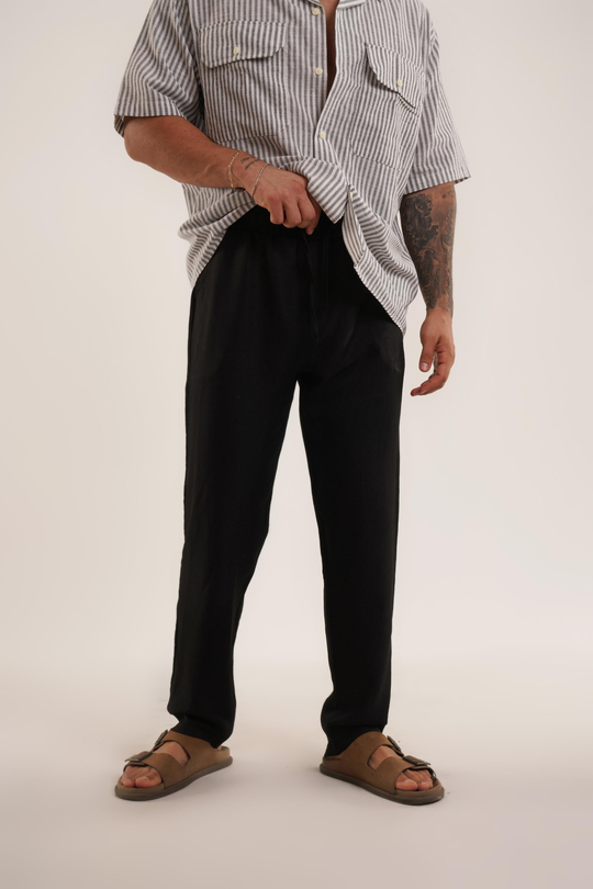 KETEN PANTOLONSiyah Keten Baggy Pantolon KNG