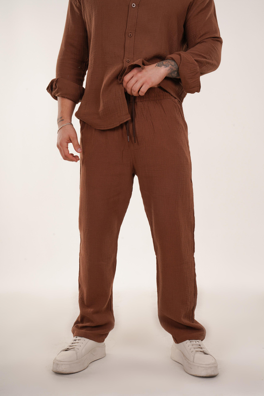 KETEN PANTOLONTaba Müslin Jogger Baggy Kalıp Eşofman SNZ 3944