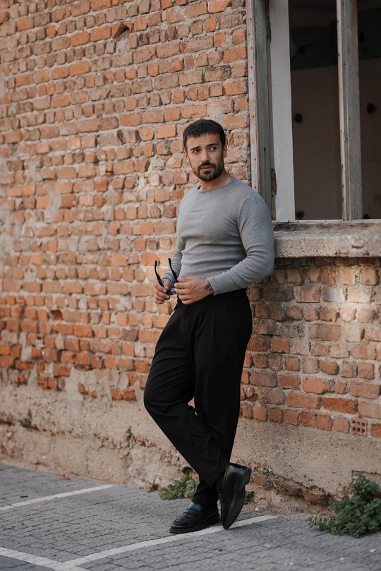 KIŞLIK KLASİK KOMBİNLERFüme Selanik Kaşkorse Bisiklet Yaka SC, Siyah Tokalı Duble Paça Kumaş Pantolon W11 5035